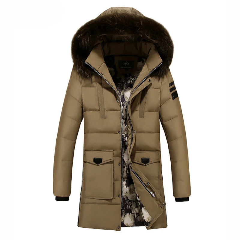 Covrlge Winter New Men Parkas 2019 Fashion Casual Medium Long Fur Hooded Cotton Coat Warm Big Size 4XL Outerwear Red MWM081