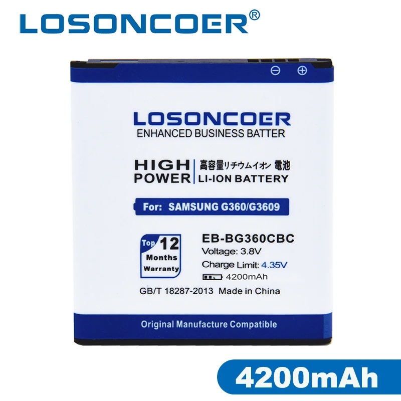 LOSONCOER 4200 мАч EB BG360CBC аккумулятор для Samsung Galaxy Core Prime G360 G3608 G3606 G3609 J2 Win 2 Duos TV SM G360BT|battery