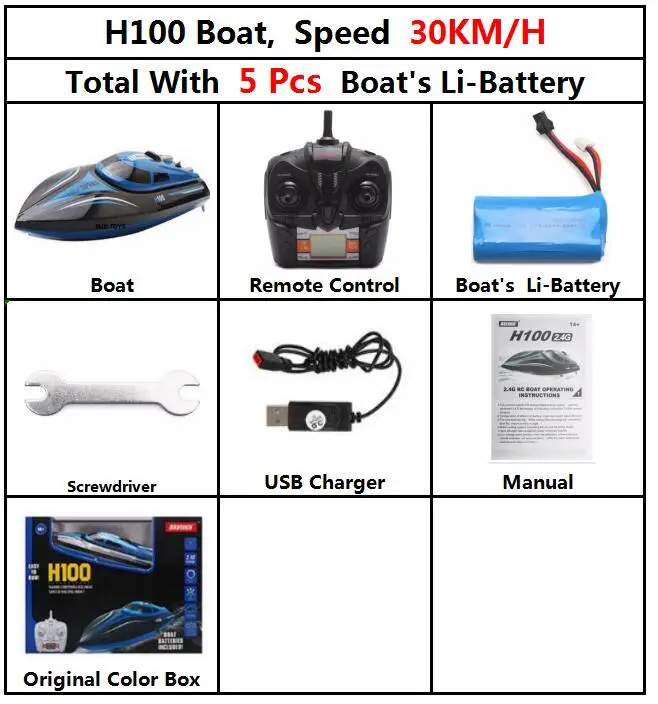 30kmh h100 5b BOX Модернизированная скоростная лодка Skytech H100 с дистанционным управлением 2,4 GHz 4CH, скоростная гоночная лодка с ЖК-экраном, игрушки в подарок для детей - Цвет: 30kmh h100 5b BOX