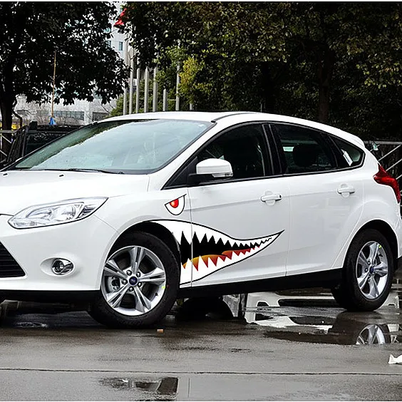 Забавная Автомобильная наклейка 3D крутой рот акулы наклейки на дверь автомобиля