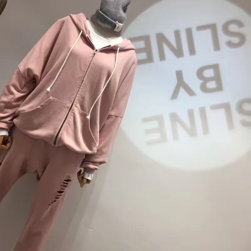 Pink Wixra Демисезонный Однотонная повседневная обувь женские комплекты с длинным рукавом, с карманами, мужские зауженные Длина брюки женские Костюмы - Цвет: Pink