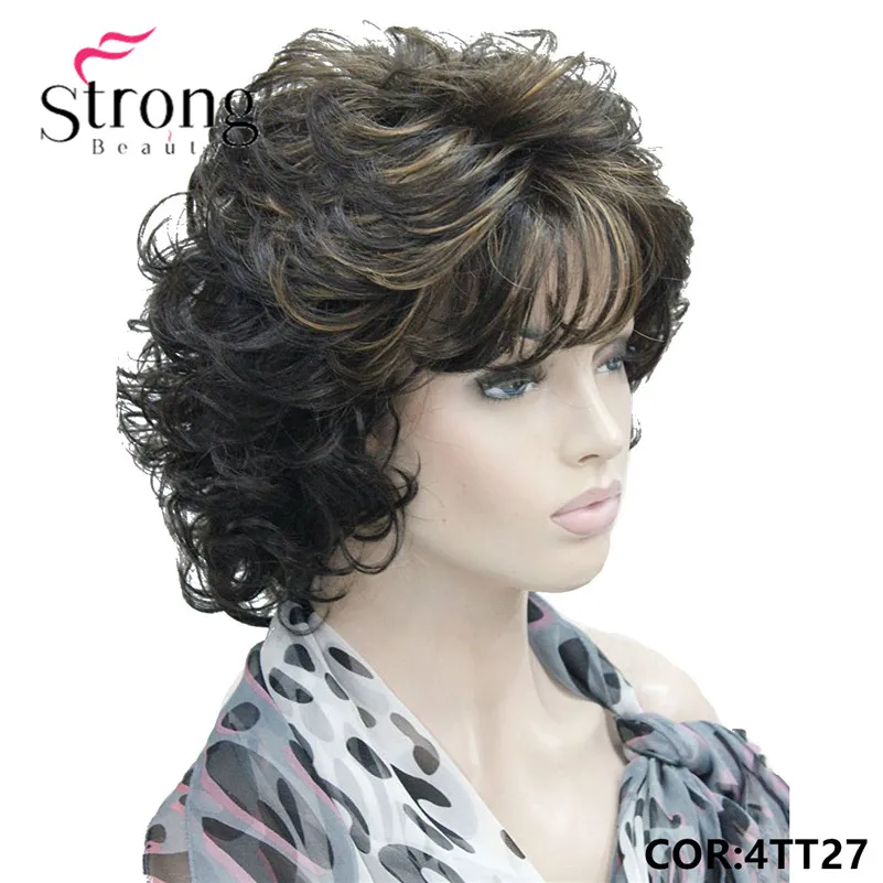 StrongBeauty черный короткий Мягкий Лохматый слоистый полный синтетический парик вьющиеся Женские синтетические парики - Цвет: 4TT27