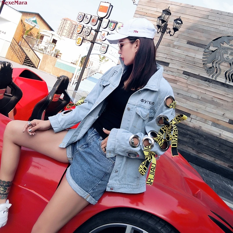 SexeMara/Новинка свободная джинсовая куртка с надписью и вышивкой|denim jacket|denim jacket