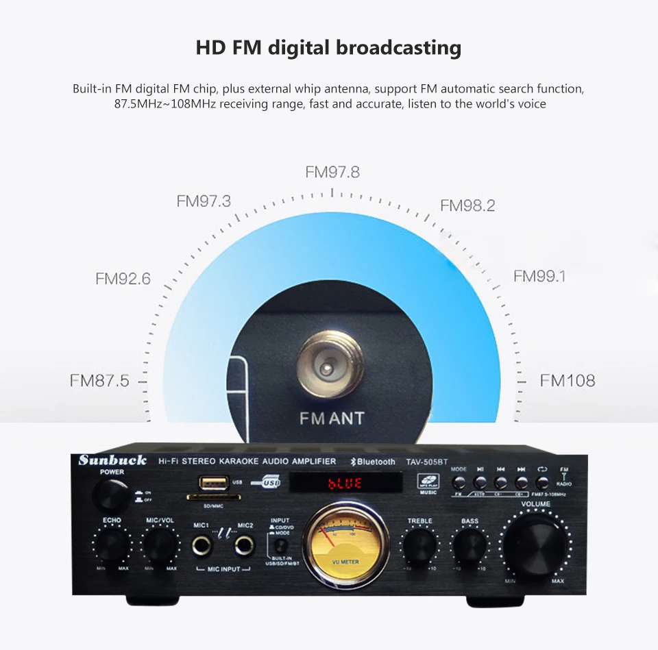 Bluetooth AV усилитель мощности аудио доска 100Wx2 стерео усилитель домашний звук профессиональный автомобильный усилитель двойной микрофон USB SD FM Amplificador