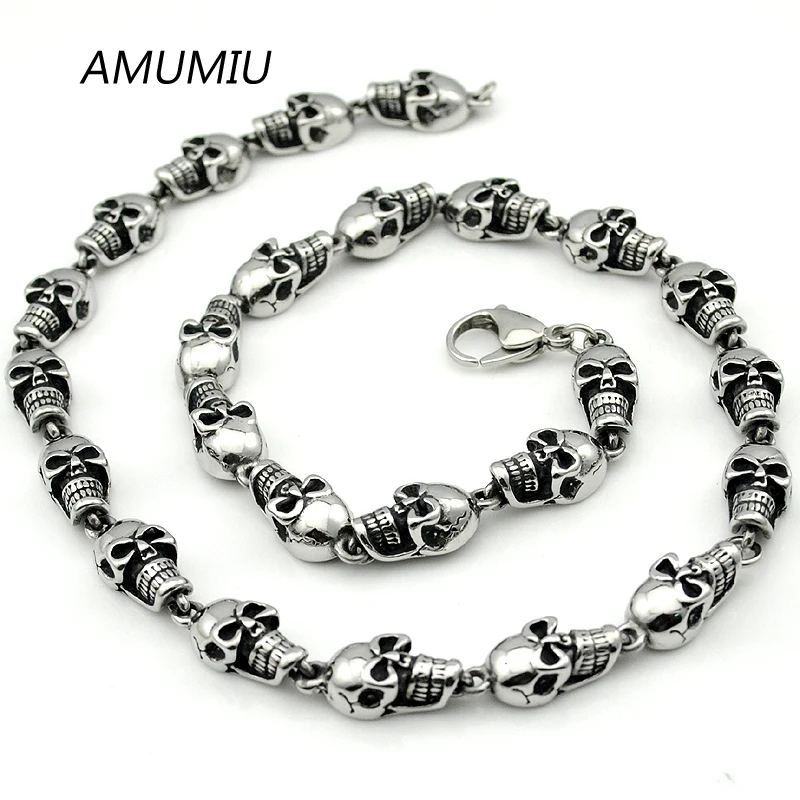 Мужская цепочка с черепами AMUMIU из нержавеющей стали в стиле панк 55 см 9 мм