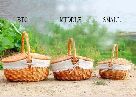 Плетеная корзина с крышкой для пикника еды хлеба соломенная из ротанга кухонная