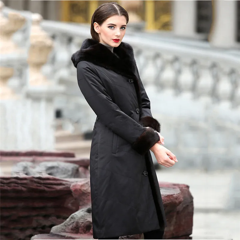 Black Шуба женская синяя XL 2XL 3XL размера плюс с длинным рукавом Куртка с капюшоном 19 новая весенняя зимняя Корейская Длинная тонкая Толстая теплая куртка LD884 - Цвет: Black