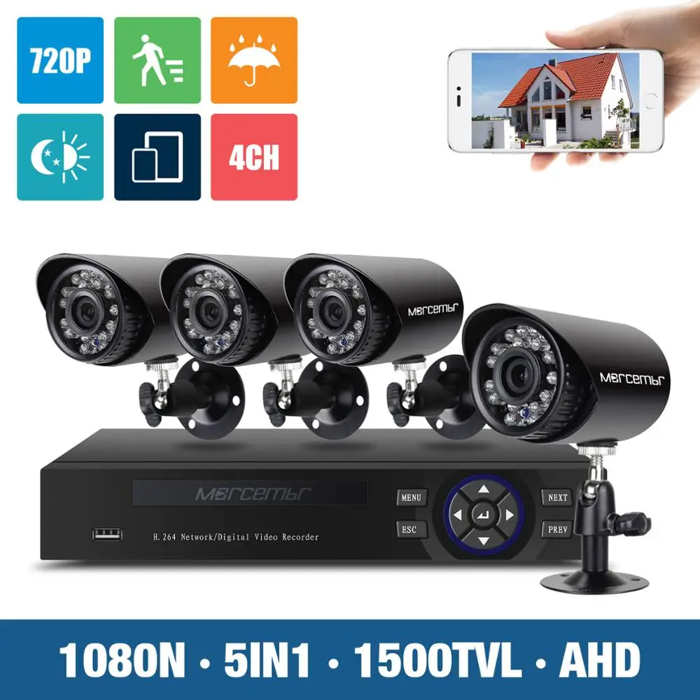 Morcembr 720 P система видеонаблюдения Система AHD DVR 4CH камера s для дома|Система - Фото №1