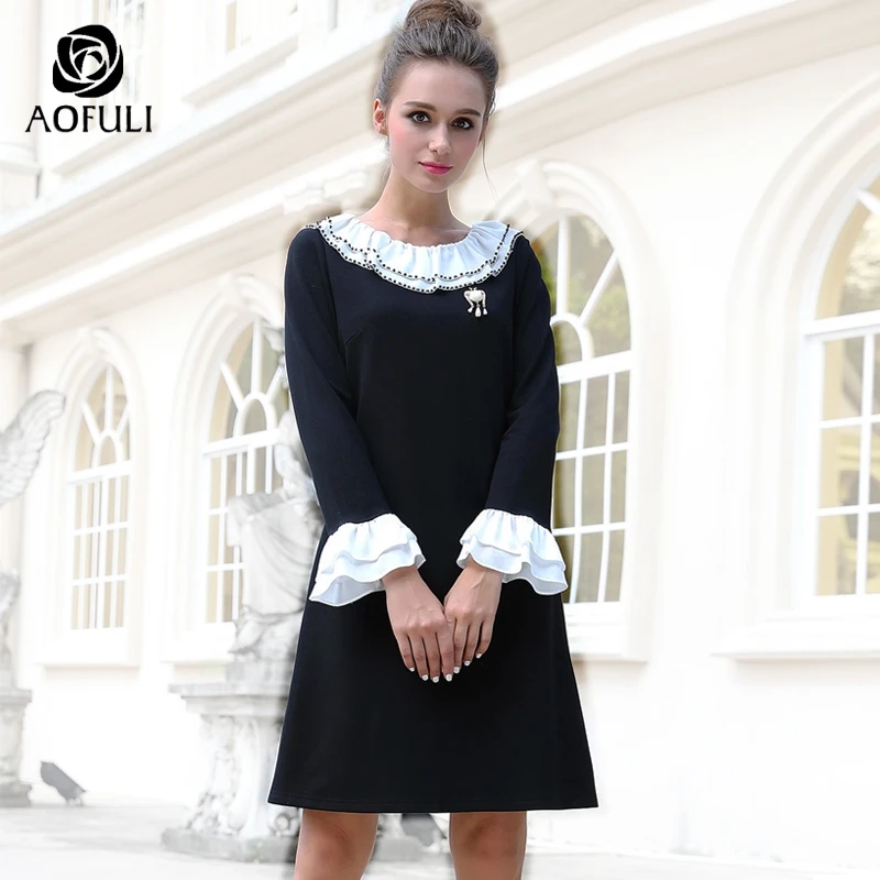 Женское платье в стиле ретро M/XL черное белое с рукавами фонариками|hepburn dress|winter