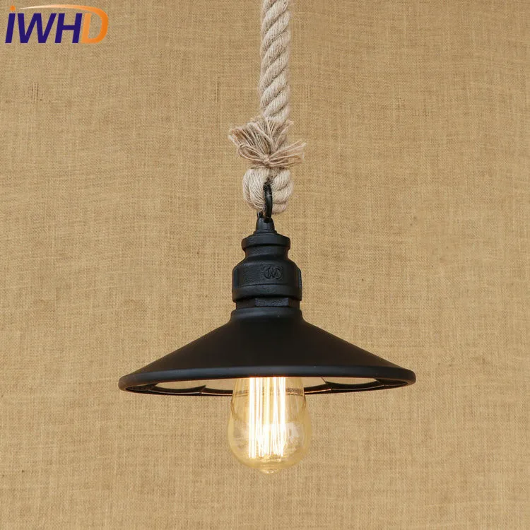 

IWHD Loft Style Iron Water Pipe Pendant Light Fixtures Hemp Rope Edison Vintage Industrial Lighting Mirror Glass Hanging Lamp