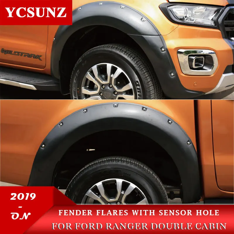 NON SONSOR HOLE Крыло вспышки с гайками Брызговики колесная арка для Ford Ranger MK3 T8 двойная кабина 9 дюймов с отверстием датчика - Цвет: NON SONSOR HOLE