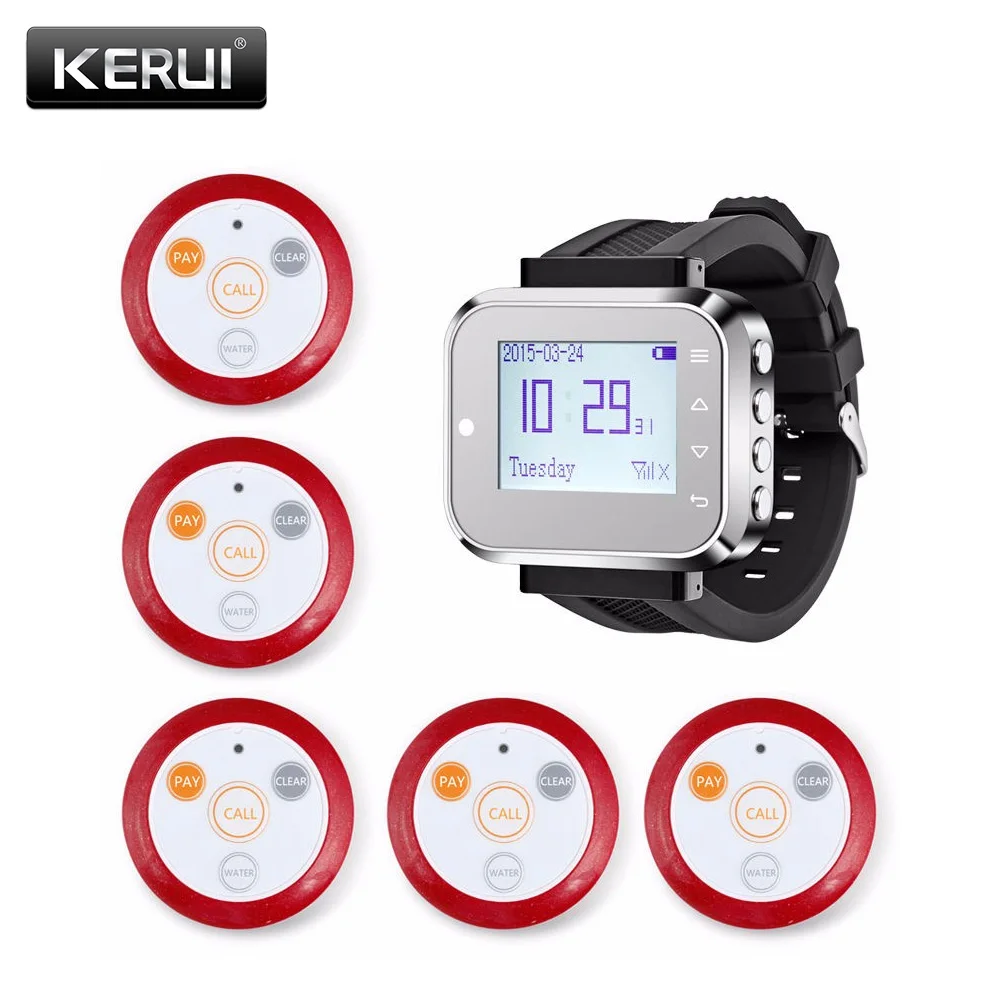 Беспроводная система вызова часов KERUI 433 МГц + 5 передатчиков пейджер кнопка