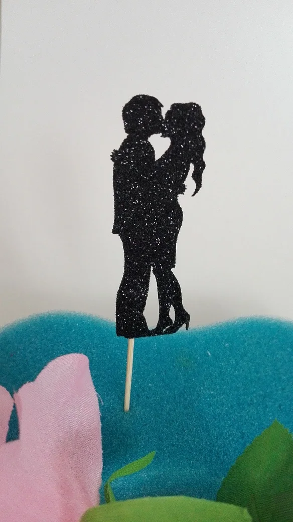 Блестящие поцелуи пара кекс Toppers -- свадебный душ/украшения для