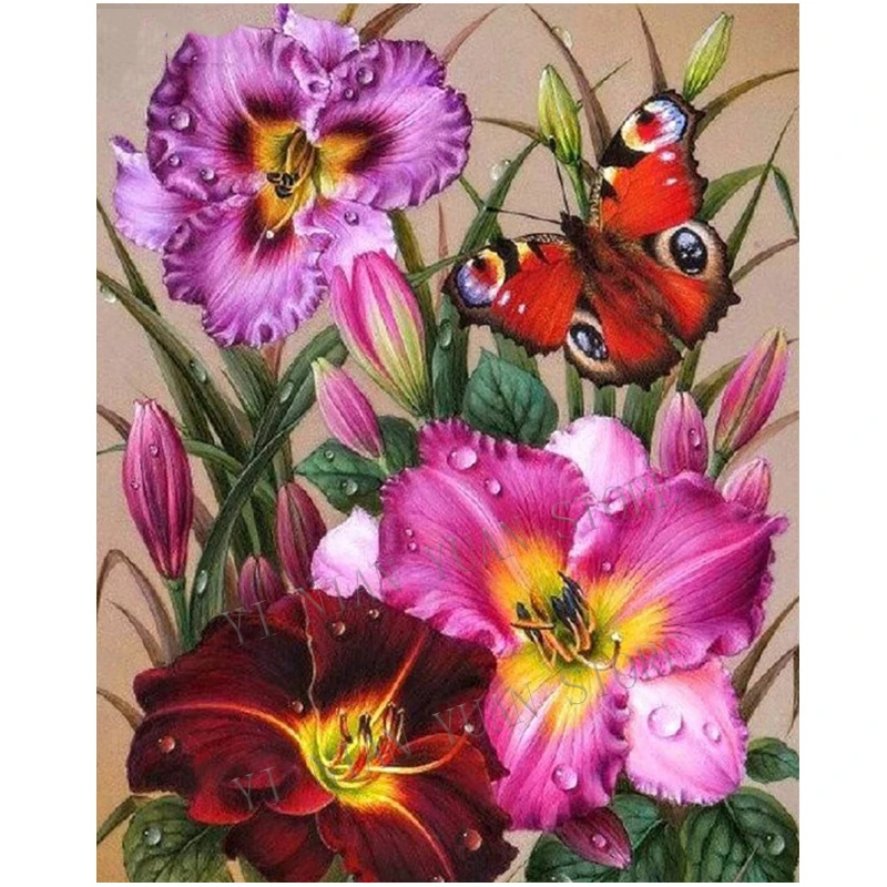 Алмазная вышивка 5D сделай сам живопись с красивыми цветами бабочками крестиком