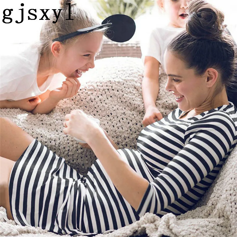 2018 чистый хлопок в полоску для беременных кормящих женщин платье пижамы | Мать и