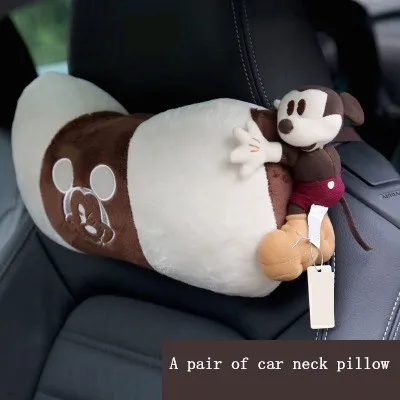car neck pillow 2pcs Аксессуары для салона автомобиля с изображением Микки Мауса, короткая плюшевая Автомобильная подушка на подголовник, подушка для шеи, белая Автомобильная подушка на талию, аксессуары для спины - Цвет: car neck pillow 2pcs