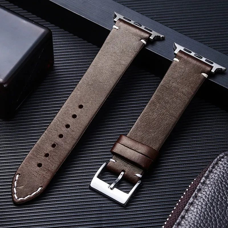 Dark Brown Кутить ремешок для наручных часов Apple Watch Series 4/3/2/1 ремешок для наручных часов iWatch 38 мм 42 мм коровья кожа браслет для наручных часов Apple Watch, версии 40 мм 44 мм - Цвет ремешка: Dark Brown