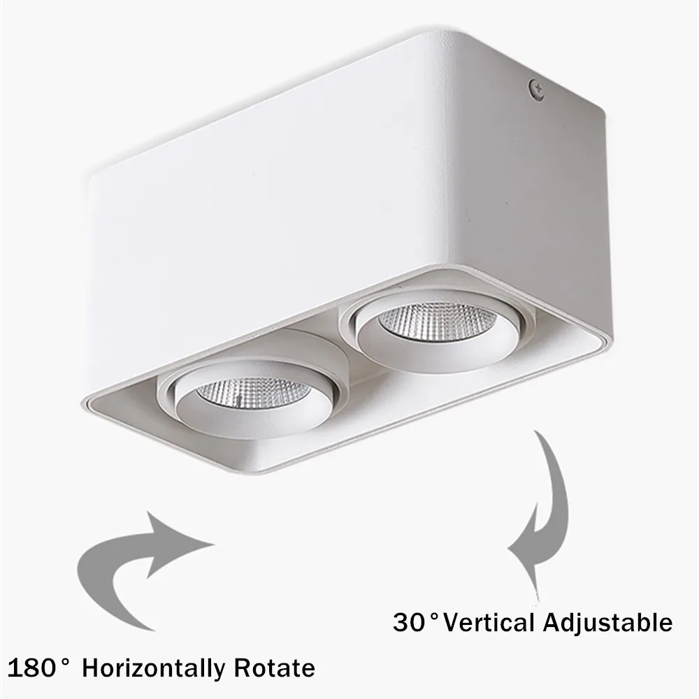 Lámpara empotrada de instalación de pared, foco LED cuadrado regulable, 10W, 12W, 20W, COB, Individual/doble cabeza, luz de techo montada en superficie