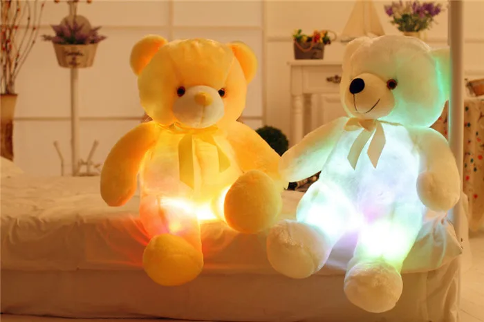 Kawaii Bear светодиодный светильник-подушка, плюшевая игрушка, милый плюшевый медведь, светильник-подушка, подарки для девочек, рождественские подарки 50 см