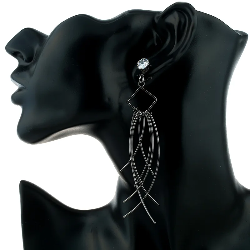 2017 корейские модные длинные простые геометрические металлические серьги