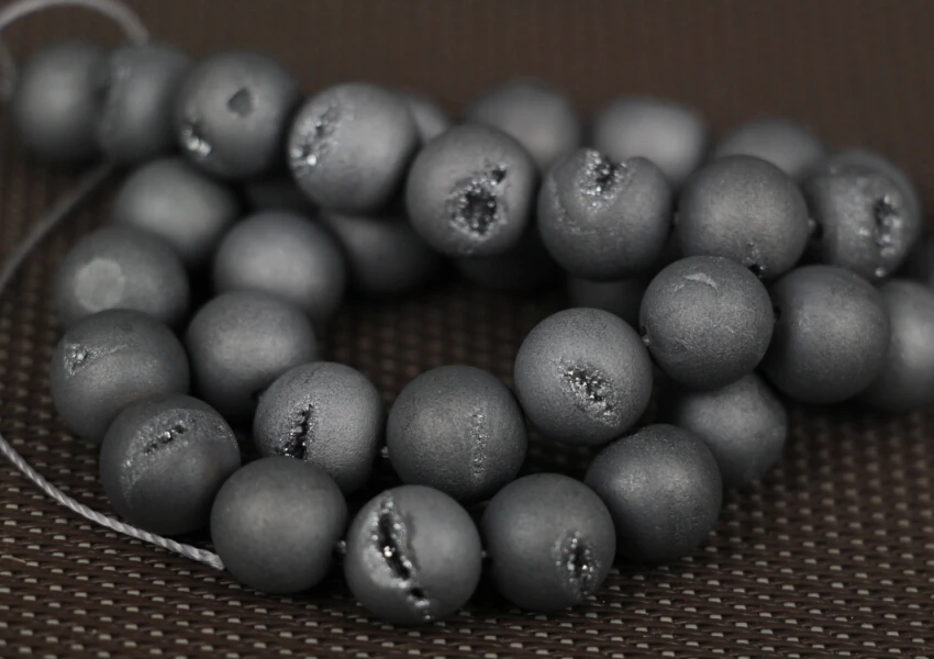15 5 &quotнитей Silvers Титан Натуральный Druzy Кварц АГ ate круглые бусины матовые Drusy