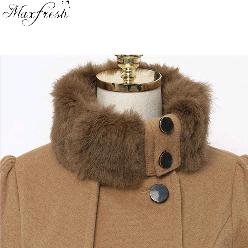 Maxfresh Woolen Double Breasted Winter Jacket Women Belt Thick Coat | Женская одежда