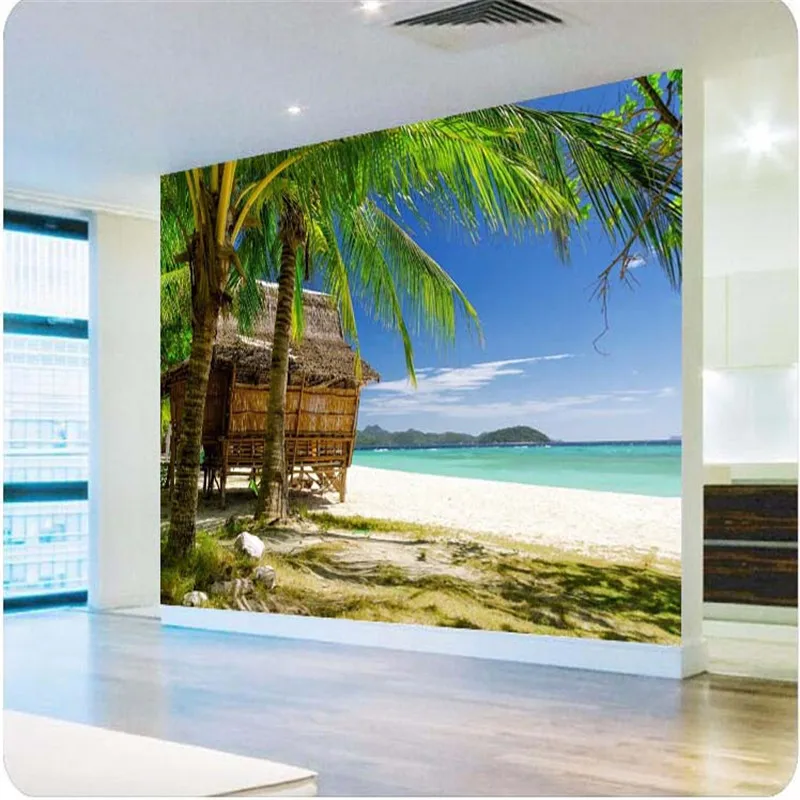photo wall paper High quality 3d wallpaper HD palm beach seascape style living room sofa summer large mural | Обустройство дома