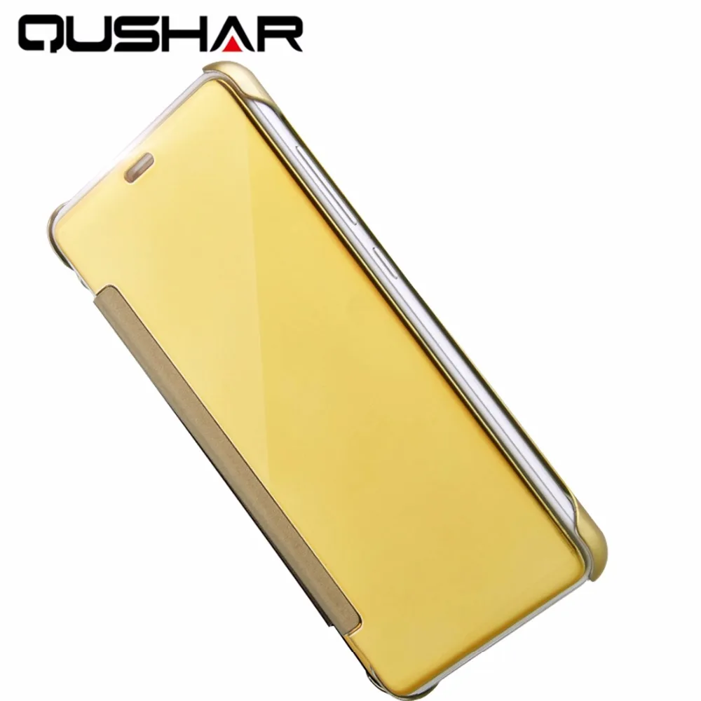 Qushar Чехол глянцевый золотое покрытие для Xiaomi Redmi Note 3 Флип зеркало Case Высокое