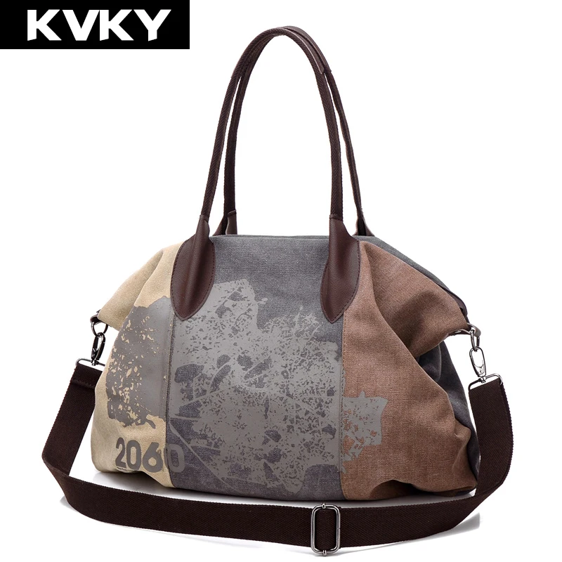 KVKY женские сумки-мессенджеры модные дизайнерские сумки Высокое качество Женские парусиновые Лоскутные Повседневные хозяйственные сумки через плечо