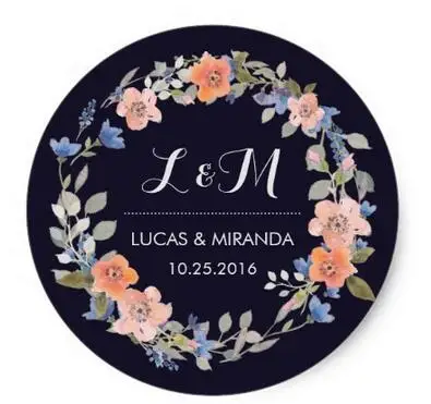 

1.5inch Vintage Floral Wreath Wedding Monogram Sticker