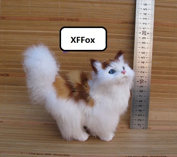 cute real life yellow stripe&ampwhite cat model plastic&ampfurs simulation standing doll gift about 17x8cm xf1334 | Дом и сад
