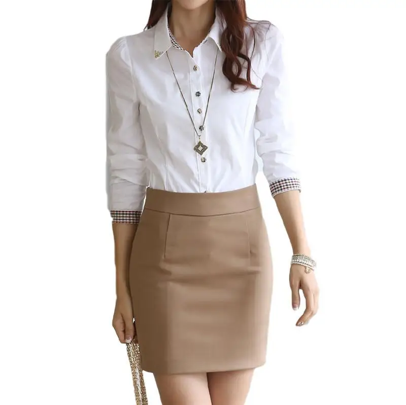 Осенняя одежда 2016 года Весна Для женщин рубашка лоскутное плед женские офисные