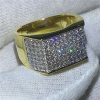 male punk rock jewelry yellow gold filled ring 119pcs 5a zircon stone anniversary pary band rings for men hiphop