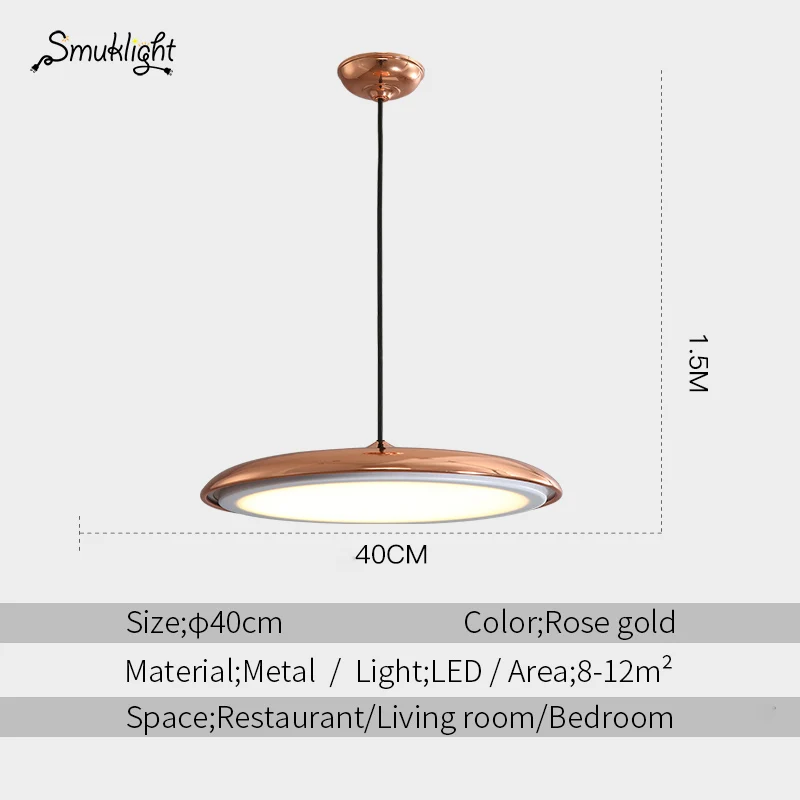 Rose gold 40cm Modern nordic LED Pendant lamp Art Design metal iron Acrylic suspension Round Plate light RC Dimmer creative thin hanging Lamp - Цвет корпуса: Rose gold 40cm