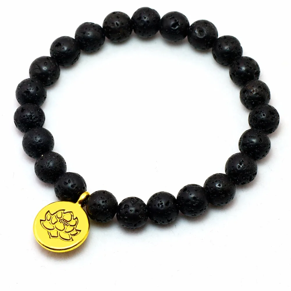 Браслет Mala Beads для женщин натуральный камень черная лава браслеты лотос
