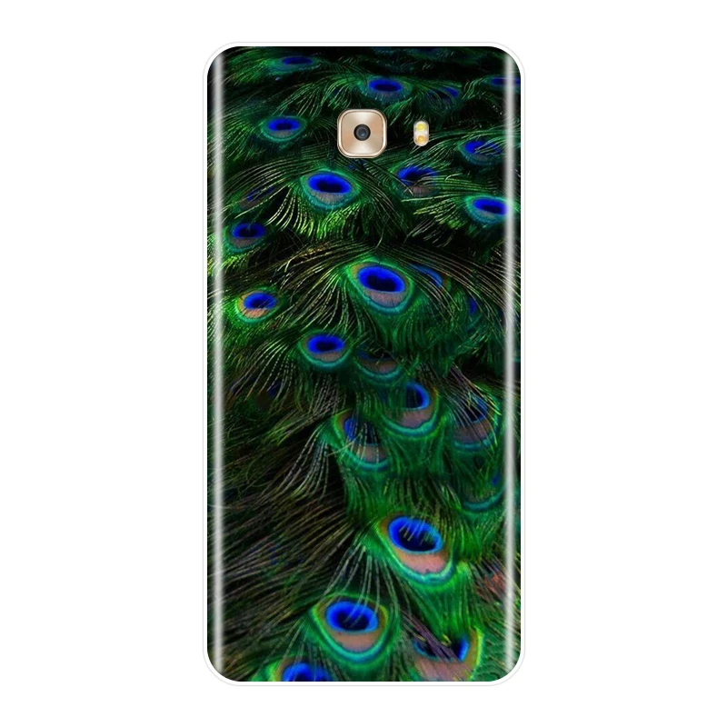 Чехол для телефона Samsung Galaxy C5 C7 C8 мягкий силиконовый чехол с павлиньими перьями и