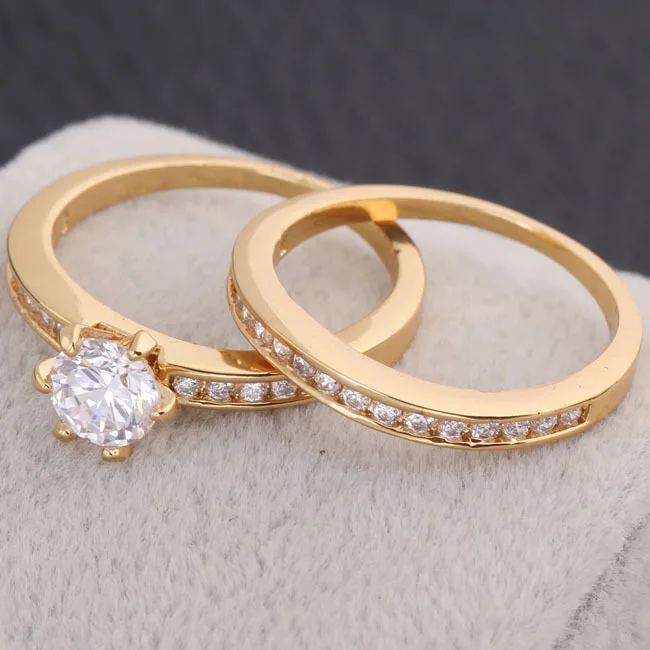 2 шт. классический набор колец желтого золота с Для женщин Обручение свадебные