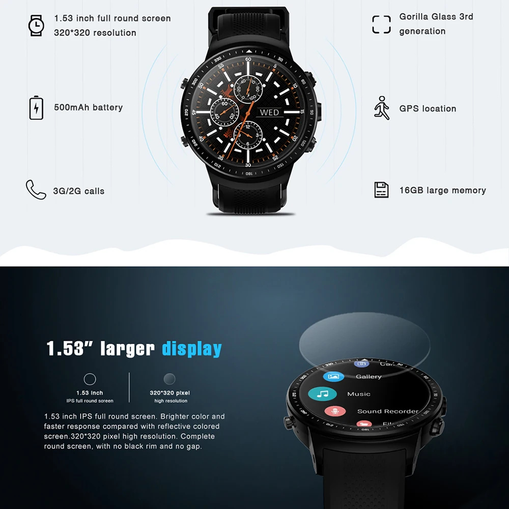 Новые смарт-часы Zeblaze Thor PRO, 3G, GPS, 1,53 дюймов, 1 Гб+ 16 ГБ, Android 5,1, MTK6580, 1,0 ГГц, Sim, погодные, с отпечатком пальца, смарт-часы, телефон