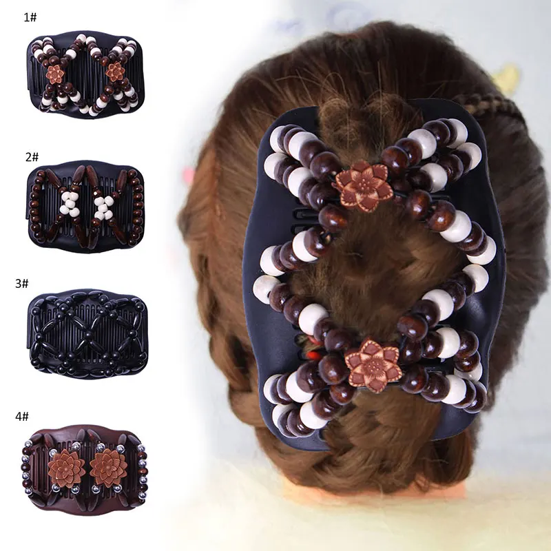 Заколка гребень женская с двойными бусинами Ретро стиль волшебная эластичная