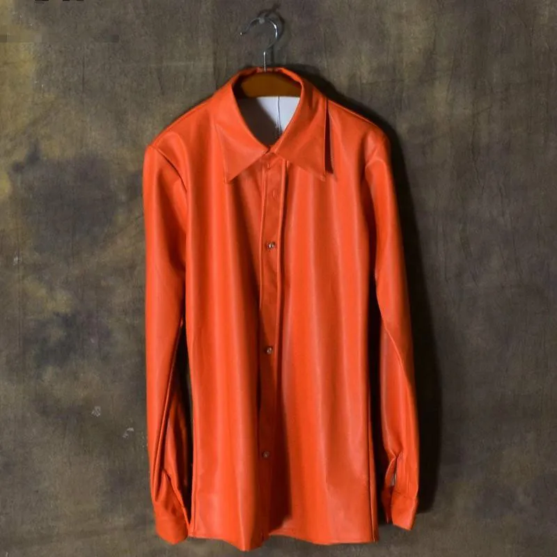 Разноцветные мужские повседневные рубашки из искусственной кожи с длинным