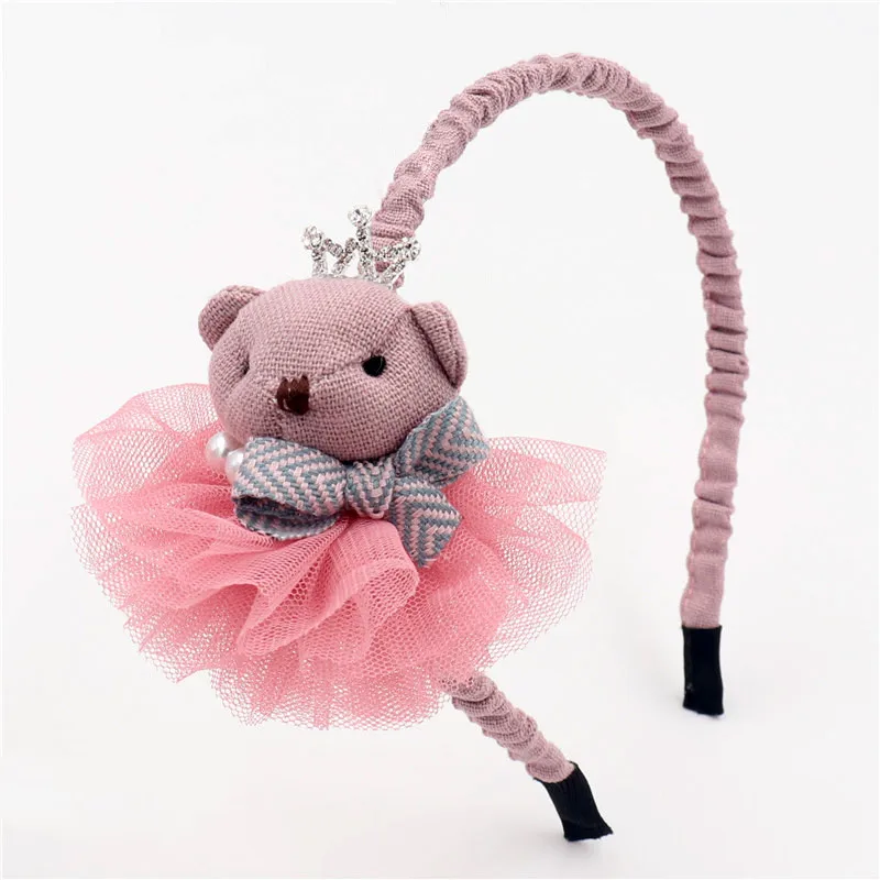 2019 Lace flower Bear doll Crown pearl Hairbands Gauze Hair accessories for girl lovely hair bands hoop Cartoon Princess Headban | Детская