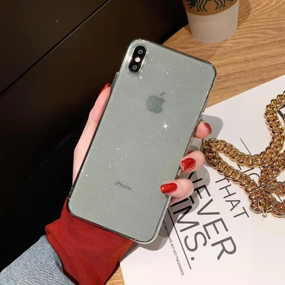 Applicable IphoneXSMAX glitter powder tpu mobile phone soft shell 78plus transparent XR protective cover personalized | Мобильные