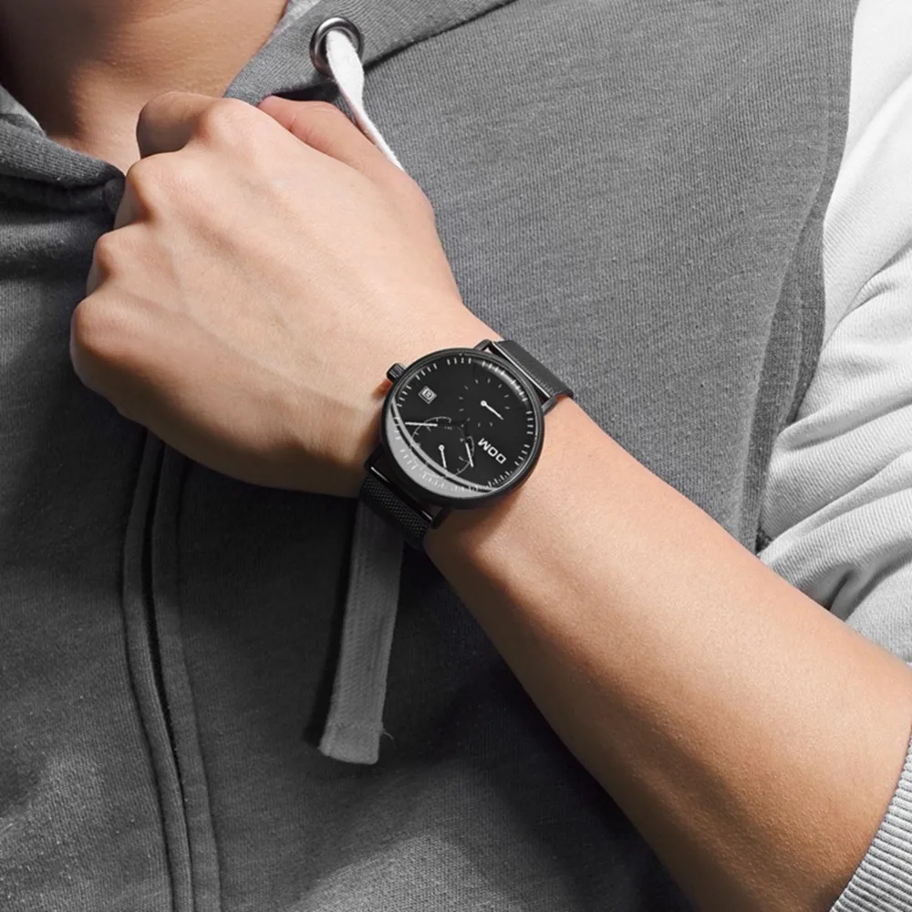 DOM Топ брендовые роскошные часы мужские из нержавеющей стали ультратонкие