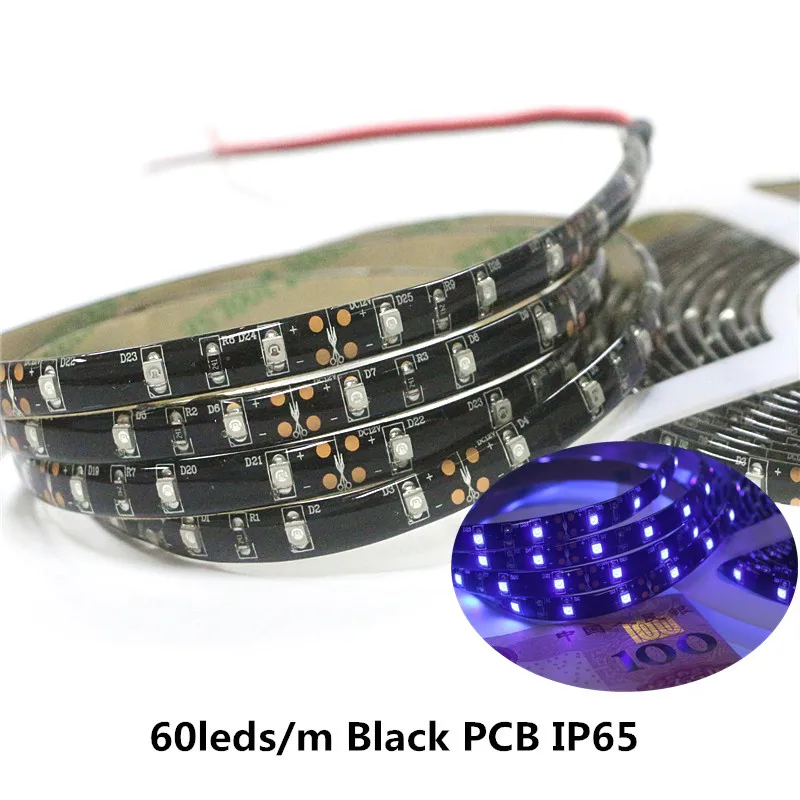 DC12V 3528 SMD фиолетового цвета с украшением из УФ 395-405nm гибкий Светодиодные ленты черный свет Водонепроницаемый лента лампа+ адаптер питания+ диммер