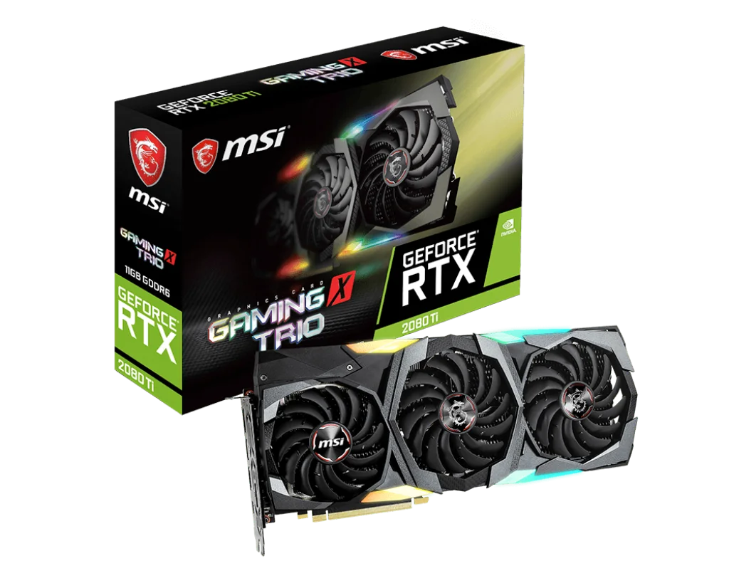 Видеокарта MSI GeForce RTX 2080Ti GAMING X TRIO 11 ГБ GDDR6 1755 МГц 4352 единиц 352 бит 14 Гбит/с PCI Express x16 3,0 видеокарта