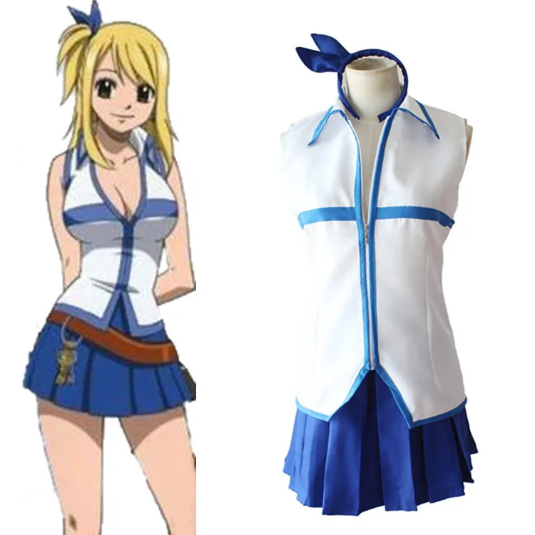Люси хартфилия «FAIRY TAIL», «Косплэй женский костюм на Хеллоуин вечерние платье для девочек школьная форма, костюм с принтами из аниме, сексуальные топы юбка парик