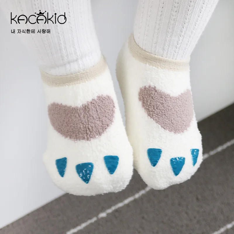 Kacakid/милые теплые Нескользящие бархатные носки кораллового цвета для маленьких