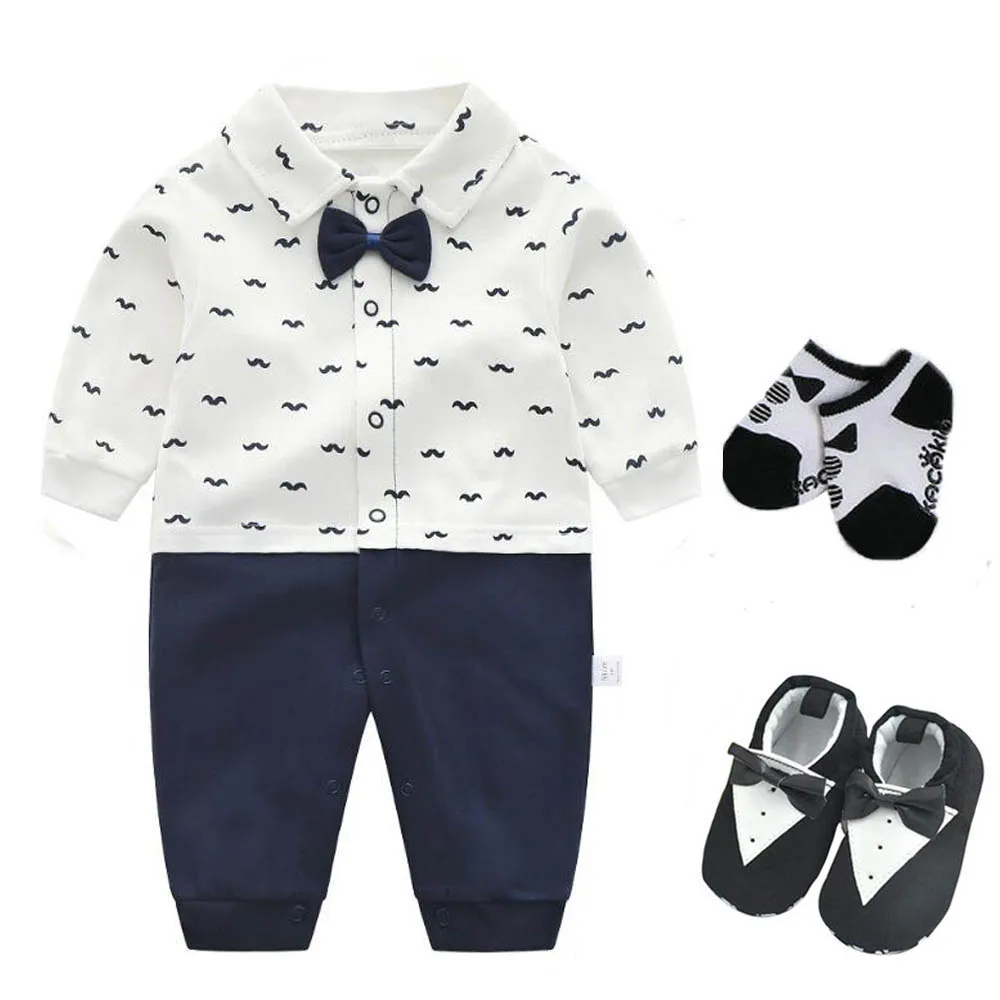 3 pcs set B Костюм-смокинг для свадебной вечеринки для новорожденных мальчиков, костюм для малышей 0-18 месяцев: боди+ шапка+ носки+ обувь, комплект одежды, подарок для маленького джентльмена - Цвет: 3 pcs set B