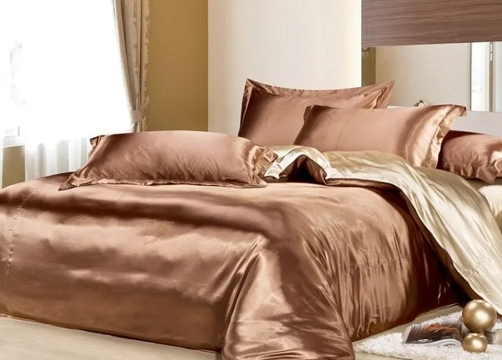 Brown Camel Шелковый атлас Набор пододеяльников для пуховых одеял одеяло Чехлы для мангала покрывало Доона Постельные принадлежности CAL super king size Queen полный двойной twin один покрывало настроить - Цвет: Brown Camel