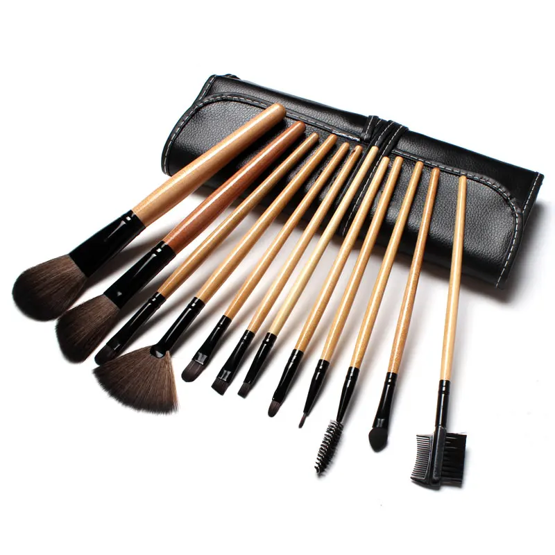 Профессиональный 12 шт. лица набор кистей для макияжа с черной кожаной сумкой